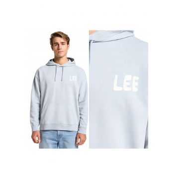 Hanorac Barbati -  Relaxed Graphic Hoodie - Regular Fit - Cu Gluga - 1 Buzunar - Maneci Lungi - Bumbac - Fara Inchidere - Albastru - Albastru