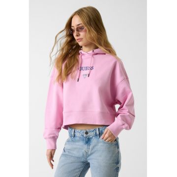 Hanorac crop cu broderie logo - Roz