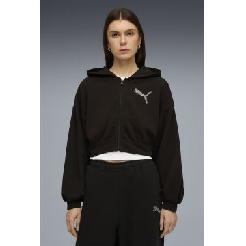 Hanorac crop cu fermoar Essentials - Maro inchis/Transparent