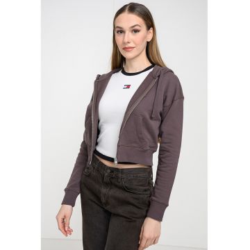 Hanorac crop cu fermoar - Maro taupe