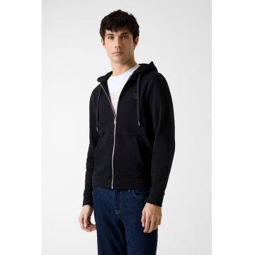 Hanorac cu fermoar si aplicatie logo - Negru