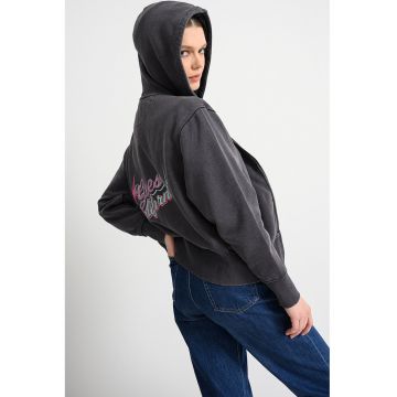 Hanorac cu fermoar si imprimeu logo pe partea din spate - Gri inchis/Fucsia/Turcoaz