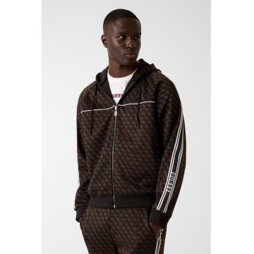 Hanorac cu fermoar si model monograma - pentru fitness - Maro inchis/Caramel