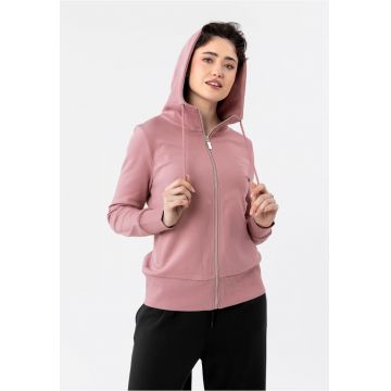 Hanorac cu gluga din bumbac - cu fermoar - buzunare - uni -  B-Alexa - roz - Roz