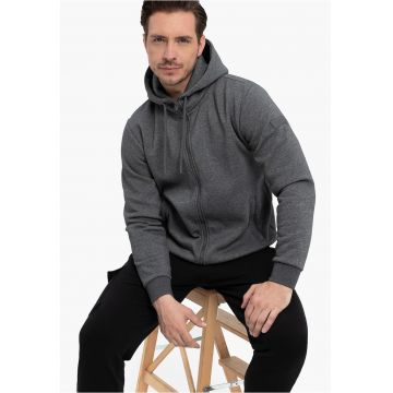 Hanorac cu gluga si fermoar barbati  B-Grov - grafit melange - Gri grafit