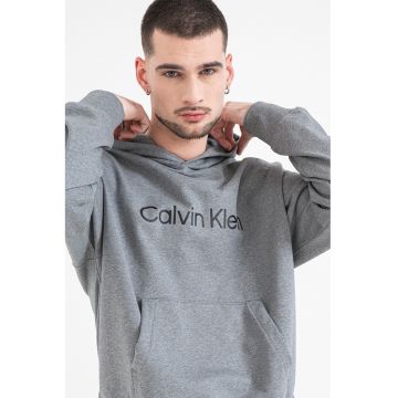 Hanorac cu imprimeu logo si buzunar kangaroo - Gri melange