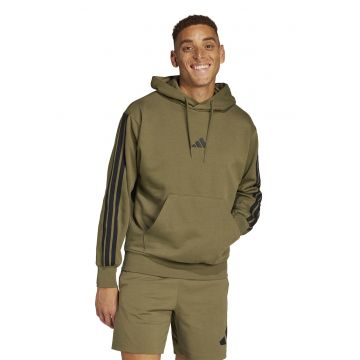 Hanorac cu imprimeu logo si buzunar kangaroo - Negru/Verde masliniu