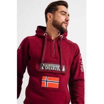 Hanorac cu snur si logo brodat Gymclass - Visiniu/Maro camel/Bleumarin