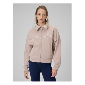 Hanorac dama  bej - guler inalt - croiala regulara - 2 buzunare -