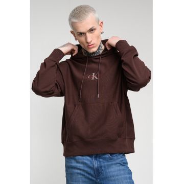 Hanorac din amestec de bumbac cu buzunar kangaroo - Maro cognac