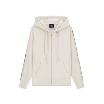 Hanorac din amestec de modal cu fermoar - Alb fildes