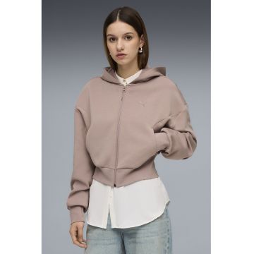 Hanorac lejer crop din amestec de modal - Roz prafuit