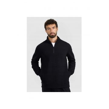 Hanorac sport  negru - poliester - guler ridicat -