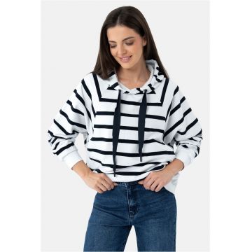 Hanorac supradimensionat din bumbac cu gluga - dungi -  B-Aika - alb - Alb