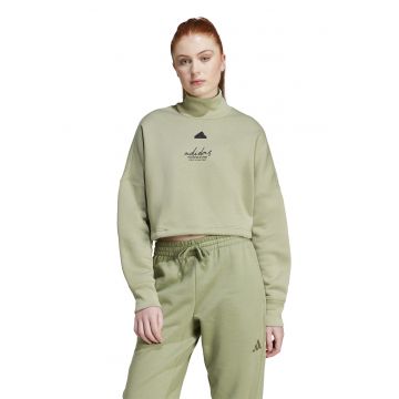 Bluza crop de trening cu guler inalt - Verde sparanghel