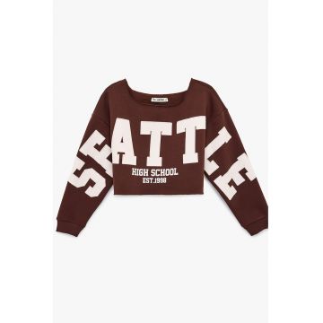 Bluza crop de trening cu imprimeu text - Rosu inchis