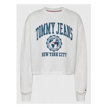 Bluza crop pentru femei -  College Logo Crew - Bumbac - Alb - Alb