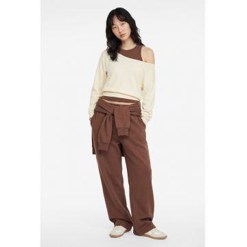 Bluza de trening crop cu decolteu pe umeri - Galben pal