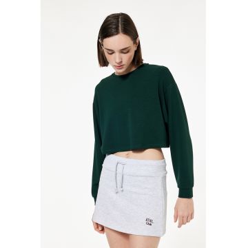 Bluza de trening crop cu model uni - Verde englez