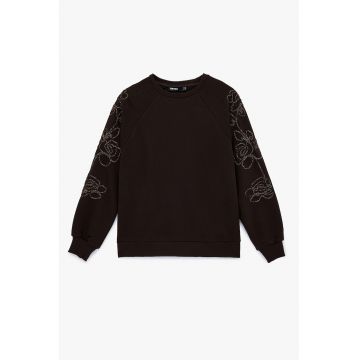 Bluza de trening cu croiala supradimensionata si margele - Maro inchis