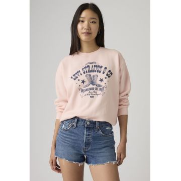 Bluza de trening cu decolteu la baza gatului si croiala lejera - Roz pal/Bleumarin