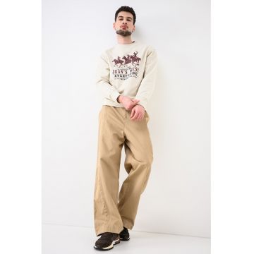 Bluza de trening cu decolteu la baza gatului si imprimeu grafic - Bej deschis