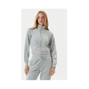 Bluza de trening cu fermoar - guler inalt si aspect de catifdwqfa - Verde menta prafuit