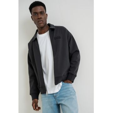 Bluza de trening cu fermoar si guler clasic - Gri antracit