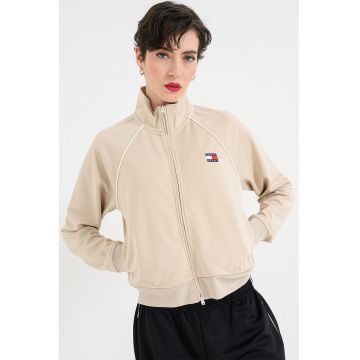 Bluza de trening cu fermoar si logo - Alb/Bej deschis