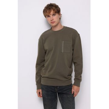 Bluza de trening cu maneci cazute si buzunar aplicat - Verde masliniu