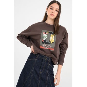 Bluza de trening de bumbac cu imprimeu - Maro pamantiu