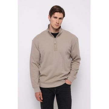 Bluza de trening din amestec de bumbac cu guler cu fermoar - Maro taupe deschis
