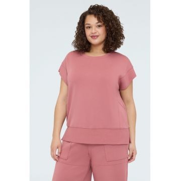 Bluza de trening din amestec de modal cu maneci scurte - Roz aprins
