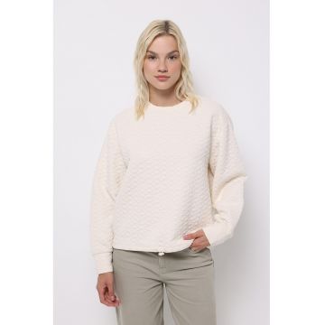 Bluza de trening texturata cu maneci cazute - Crem
