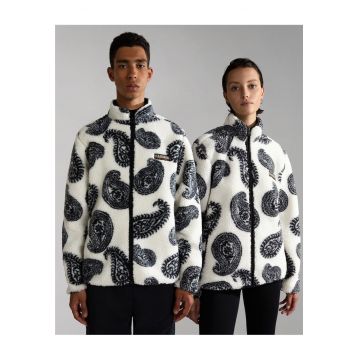 Bluza fleece unisex cu fermoar si model paisley -