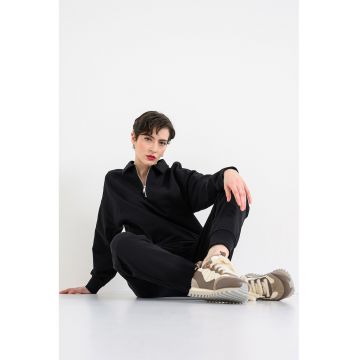 Bluza polo de trening cu fermoar scurt - Negru