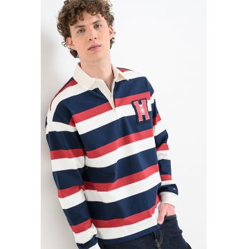 Bluza polo de trening cu model in dungi - Rosu/Alb/Bleumarin