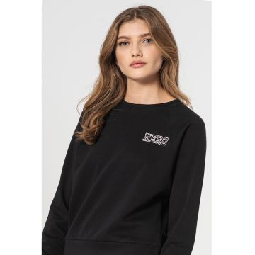 Bluza sport cu decolteu la baza gatului si maneci raglan Lula - Alb/Negru