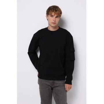 Bluza uni de trening cu buzunar cu clapa pe maneca - Negru