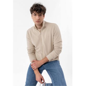 Bluze de trening din bumbac cu fermoar - cu buzunare - uni - regular fit -  B-Stripe - Bej