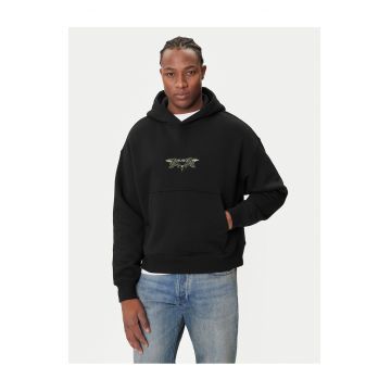 Hanorac barbati  negru - model simplu cu gluga