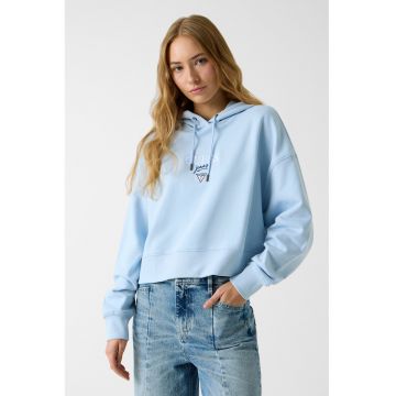 Hanorac crop cu broderie logo - Albastru deschis