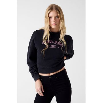 Hanorac crop cu logo - Negru