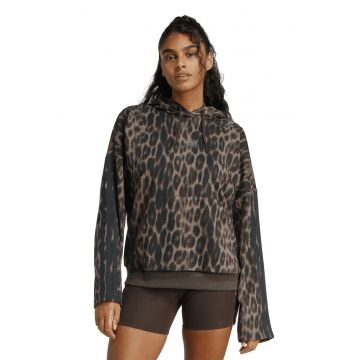 Hanorac cu animal print si buzunar kangaroo - Maro inchis/Maro deschis