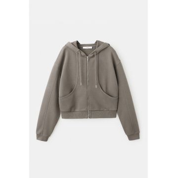 Hanorac cu fermoar si buzunare - Maro taupe