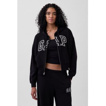 Hanorac cu fermoar si imprimeu logo - Negru