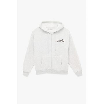 Hanorac cu fermoar si imprimeu text - Alb/Rosu inchis