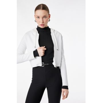 Hanorac cu fermoar si model uni - Alb