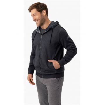 Hanorac cu gluga barbati - cu fermoar - buzunare - regular fit -  B-Fog - albastru marin melange - Albastru marin