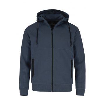 Hanorac cu gluga din bumbac - cu fermoar - buzunare - regular fit -  B-Mentis - verde masliniu - Albastru marin